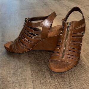 Brown Strappy Wedge Sandals